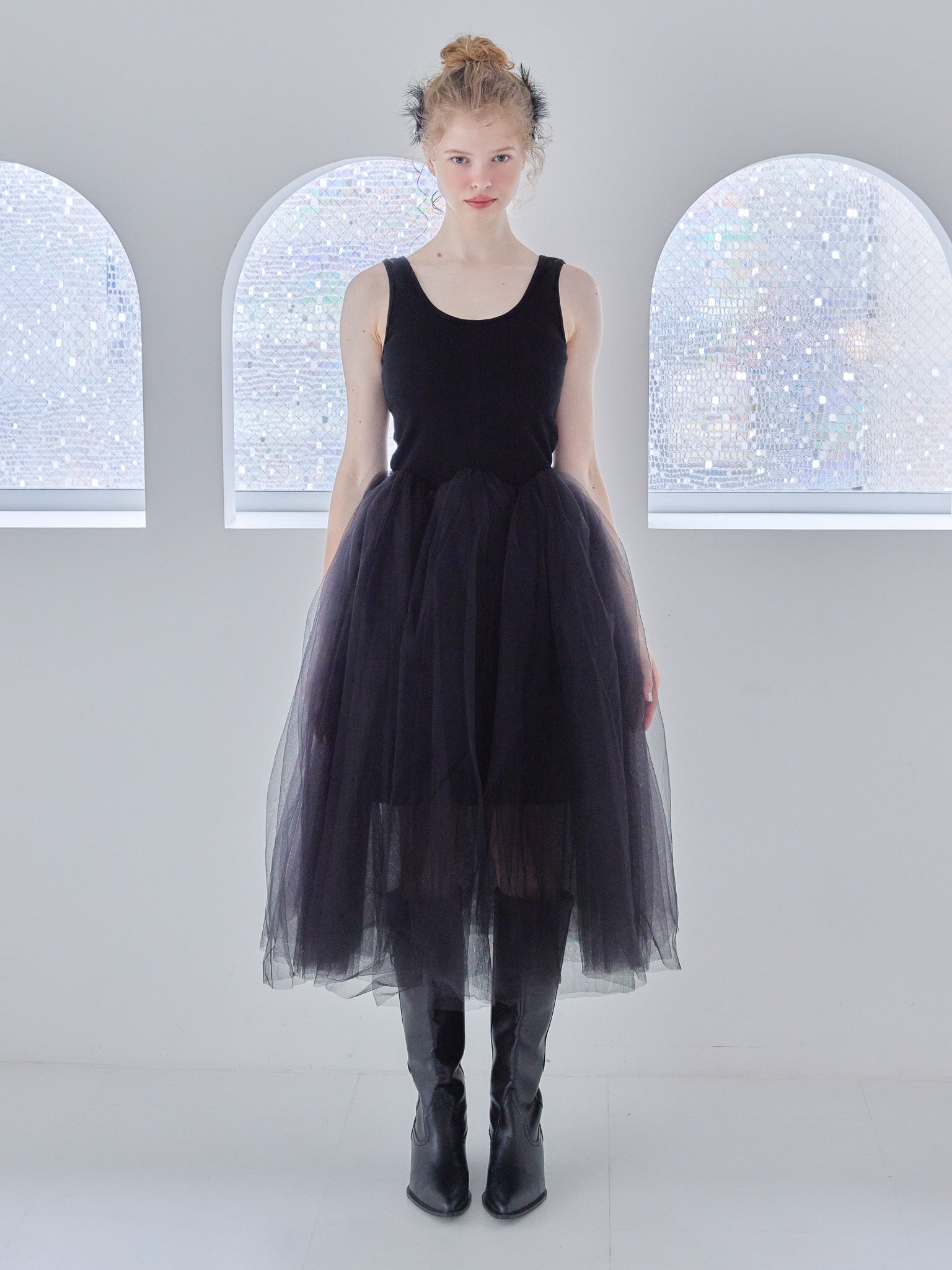 Volume tulle skirt tank dress ブラック size:M model:173cm Olesia