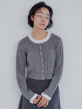Frilly cable knit cardigan グレー size:M model:161cm 富樫かなえ