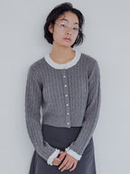 Frilly cable knit cardigan グレー size:M model:161cm 富樫かなえ