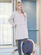 Shell button shaggy cardigan ピンクベージュ size:M model:163cm MINAMI