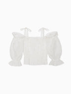 Sheer jacquard off shoulder blouse ホワイト
