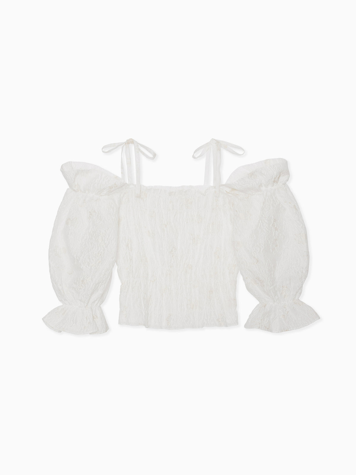 Sheer jacquard off shoulder blouse ホワイト
