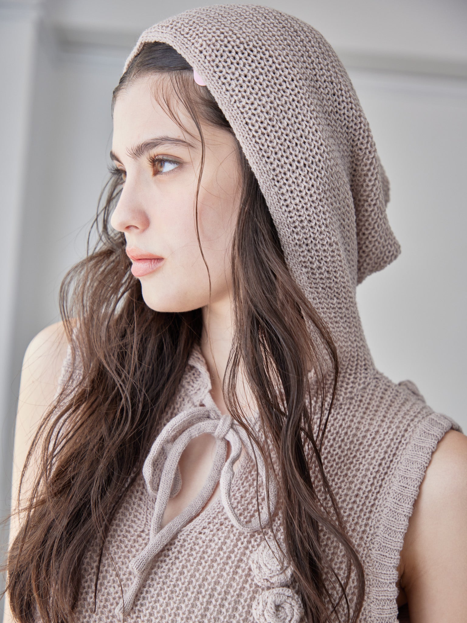Rose knit hoodie dress モカ size:M model:172cm GINEVRA