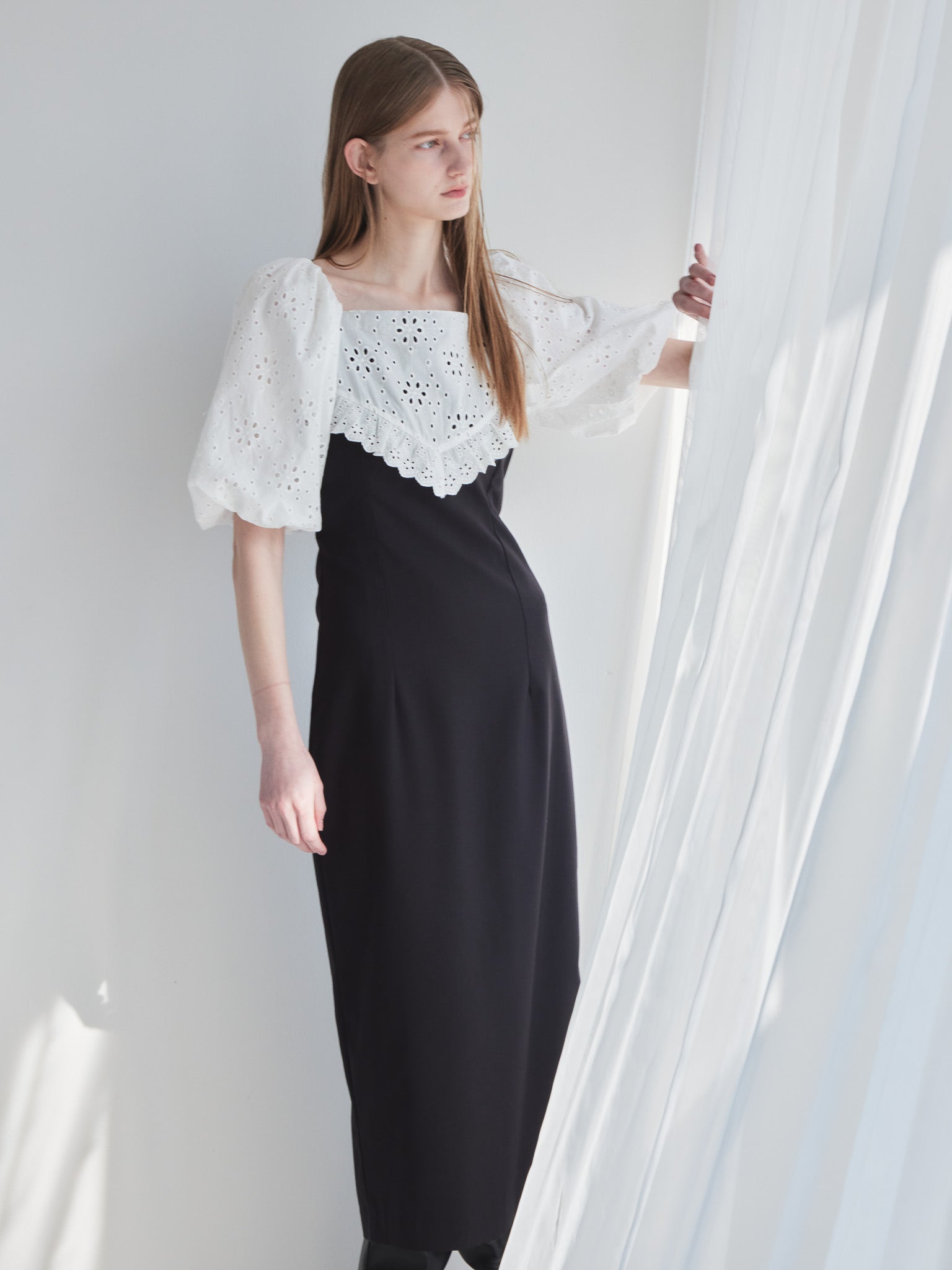 embroidered scarf dress ブラック size:M model:174cm LERA
