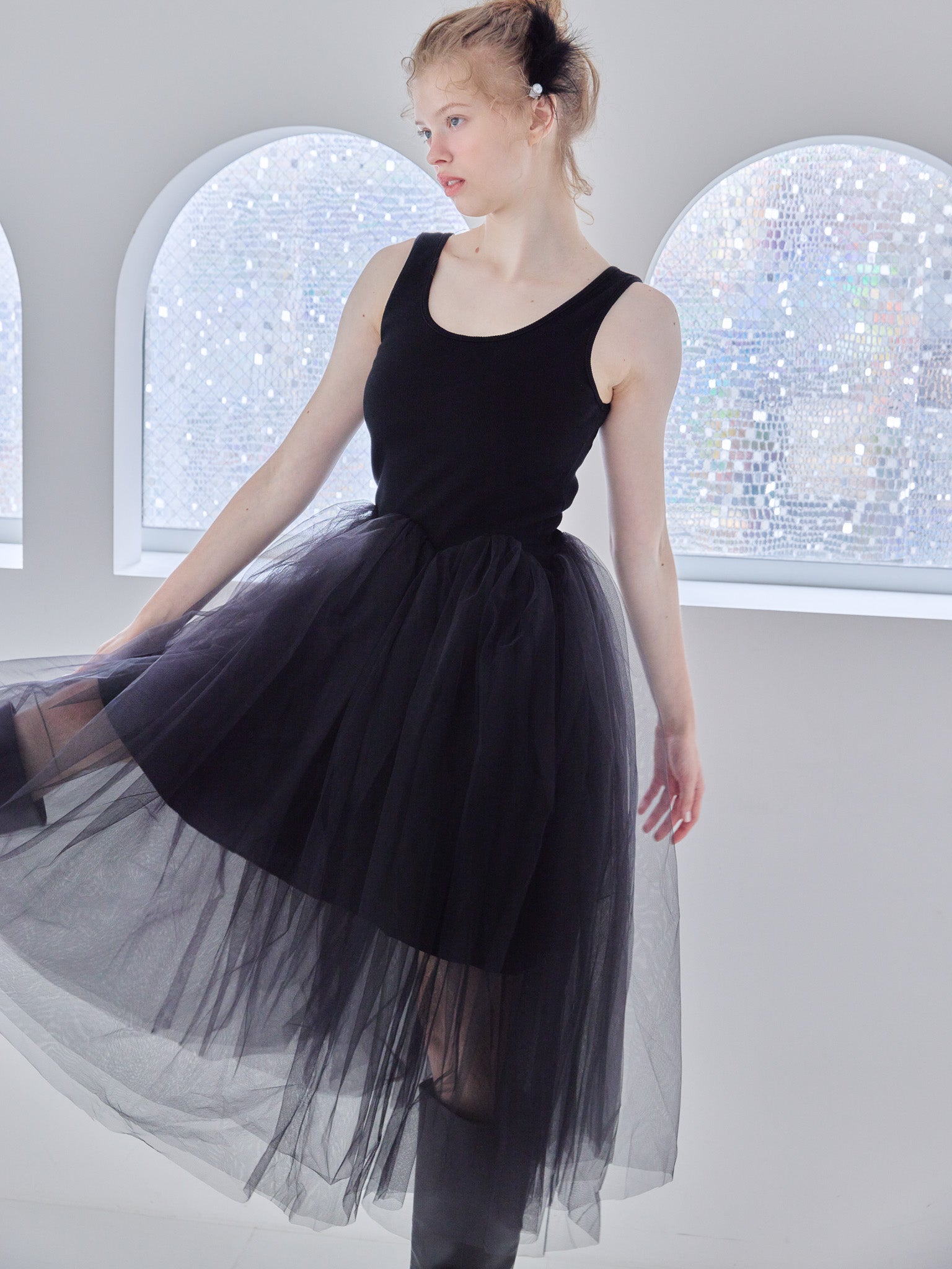 Volume tulle skirt tank dress ブラック size:M model:173cm Olesia