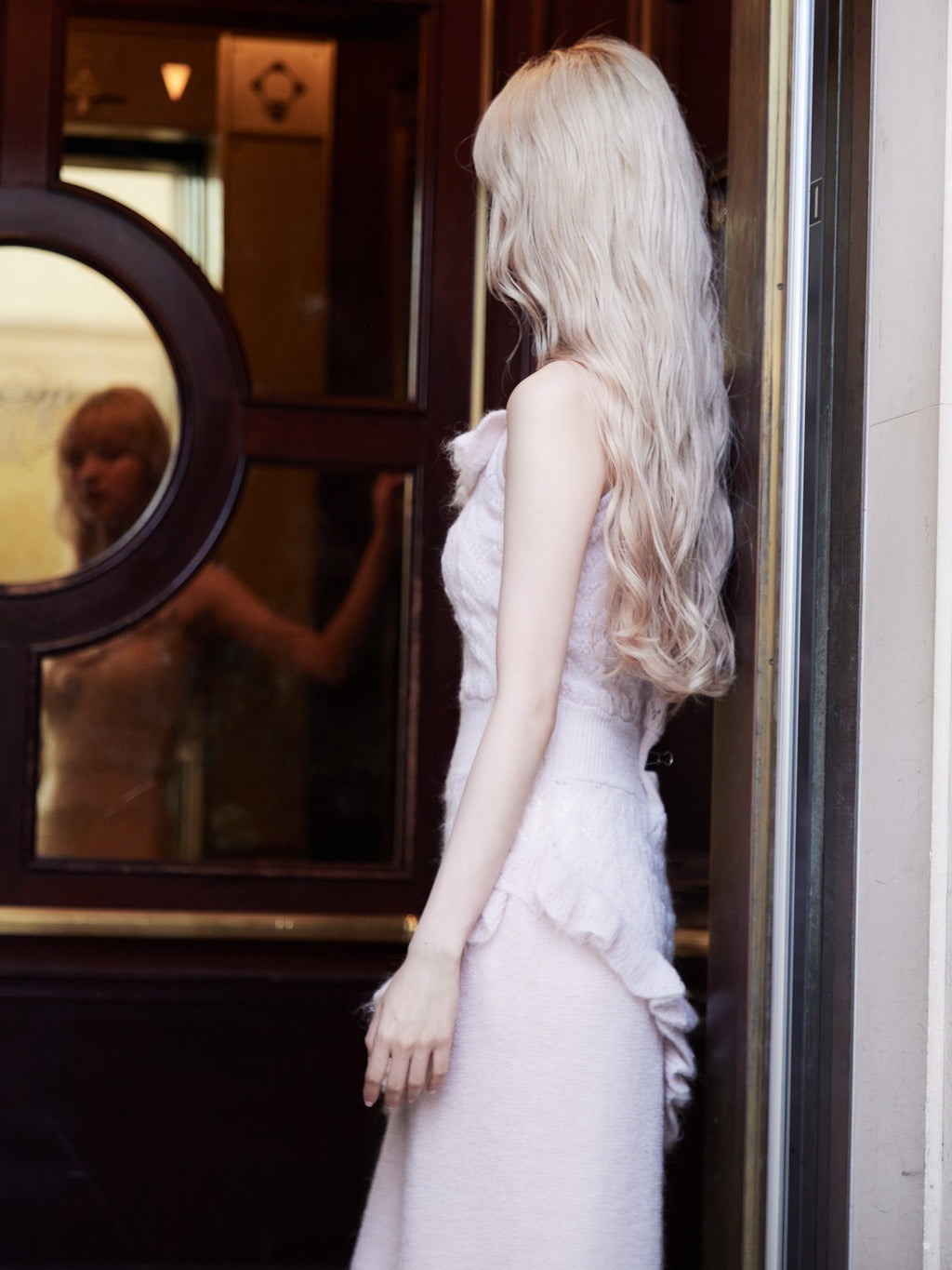 Mohair crochet cami dress ピンク size:M model:163cm MINAMI