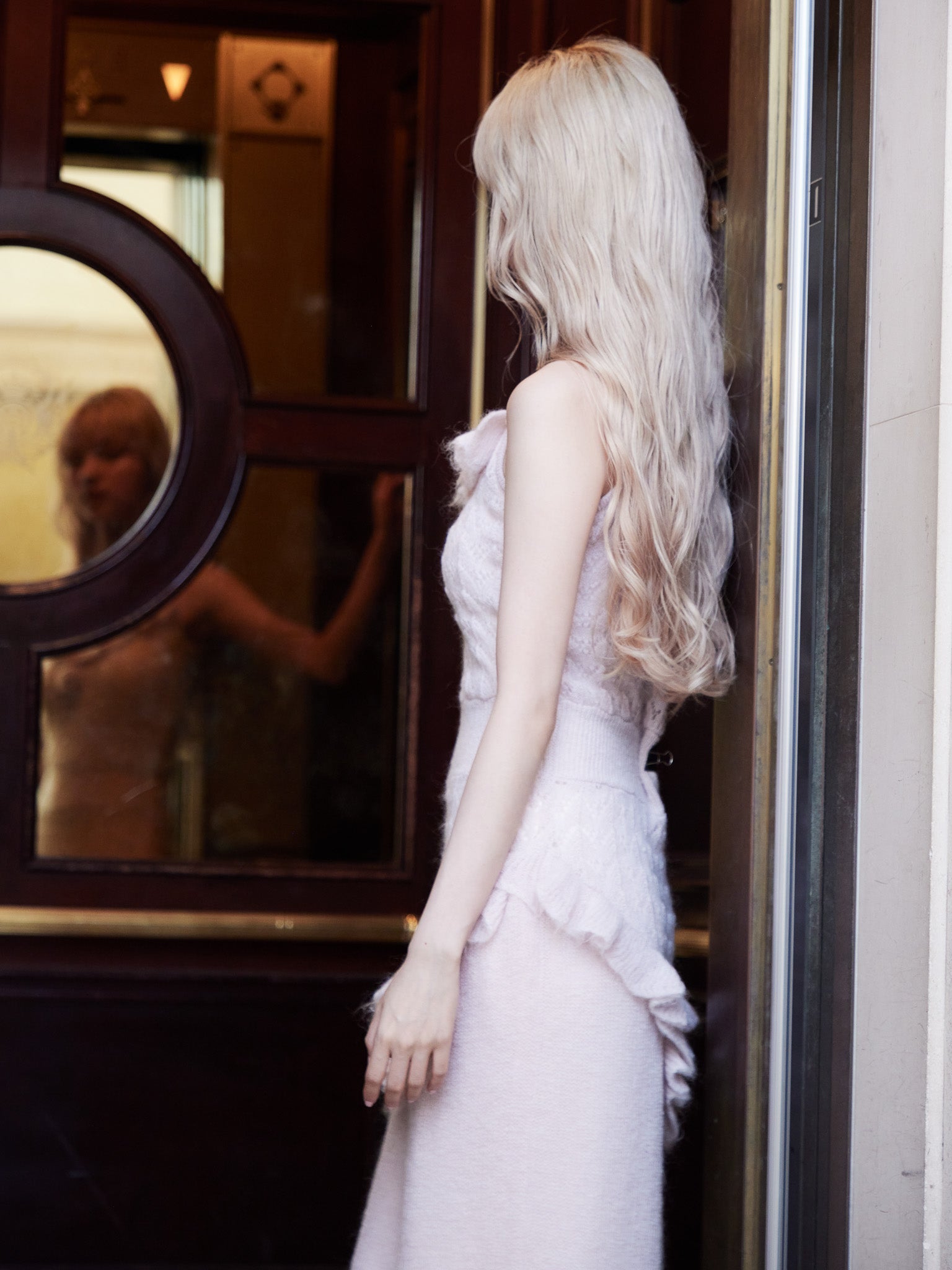 Mohair crochet cami dress ピンク size:M model:163cm MINAMI