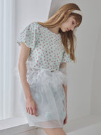 Tulle hem small floral print cardigan ミント size:M model:175cm MARTA