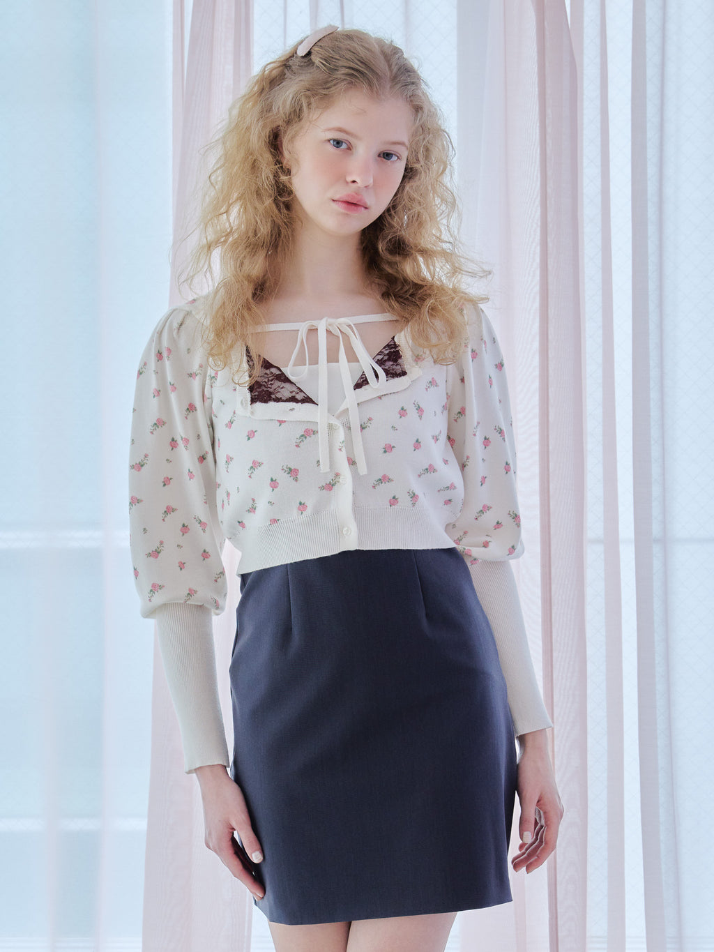 Lace lined cardigan ホワイト size:M model:173cm Olesia