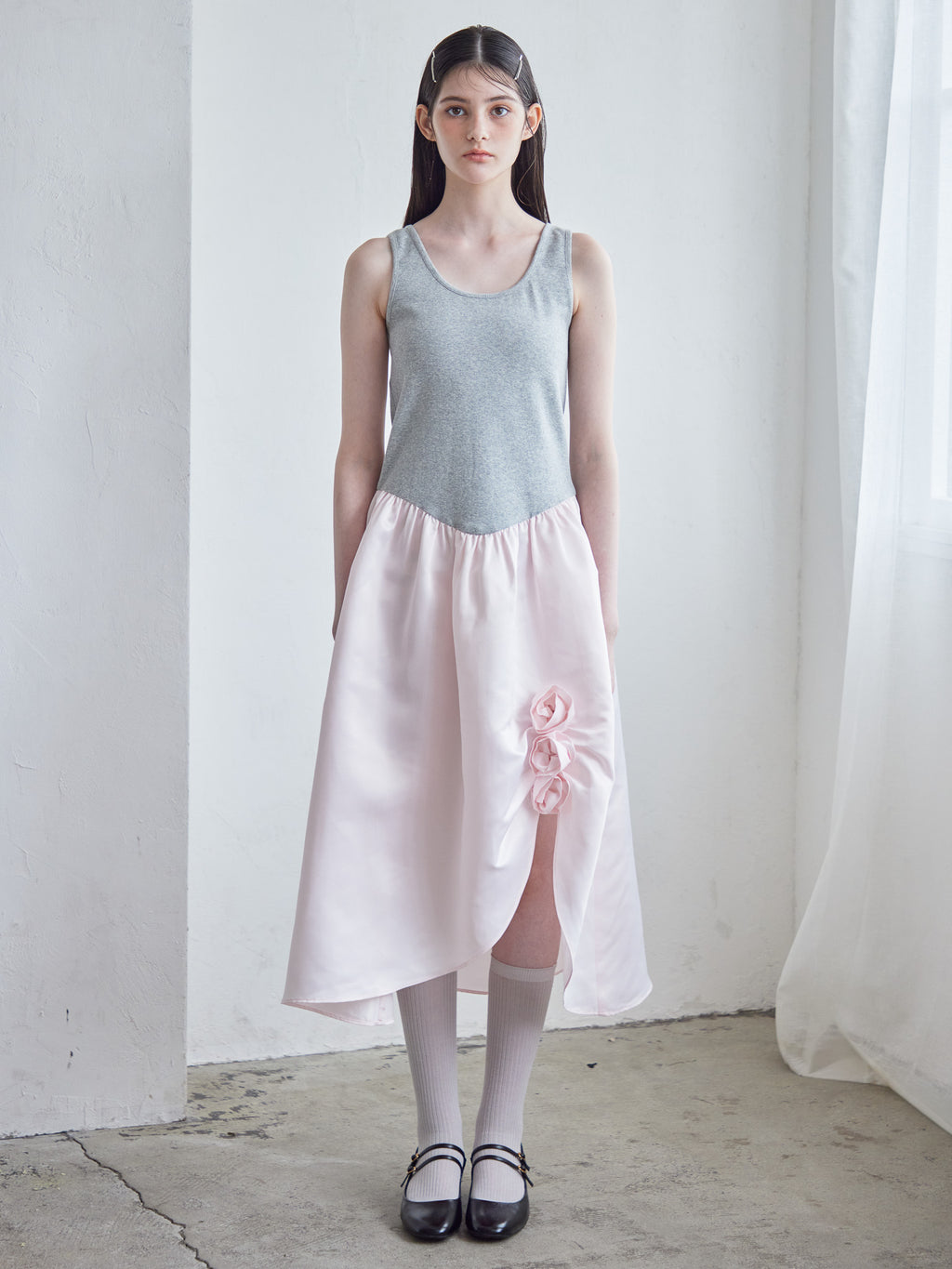 Rose satin docking rib dress ピンク size:M model:170cm ALICE