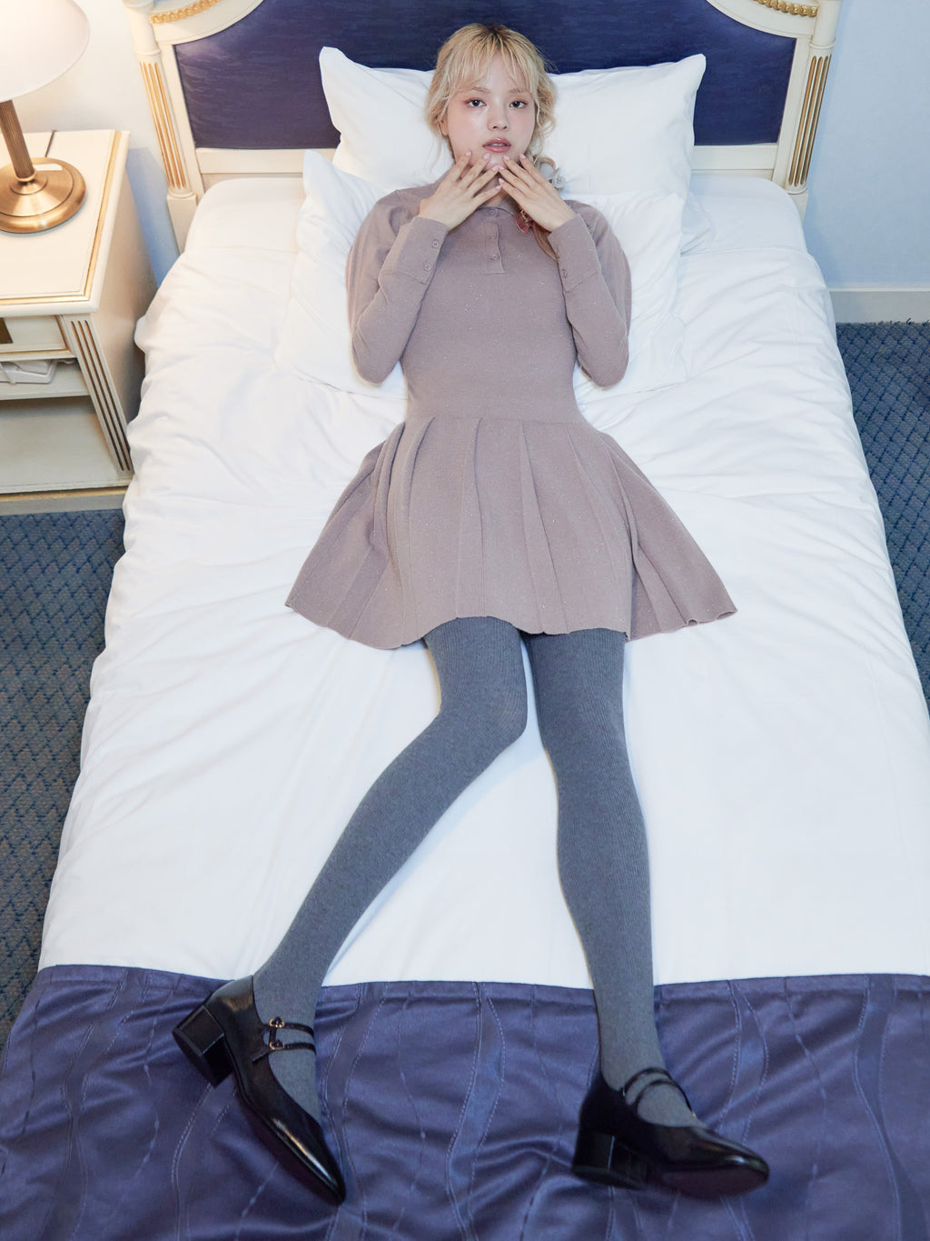 Low waist pleated glitter knit dress モカ size:M model:163cm MINAMI