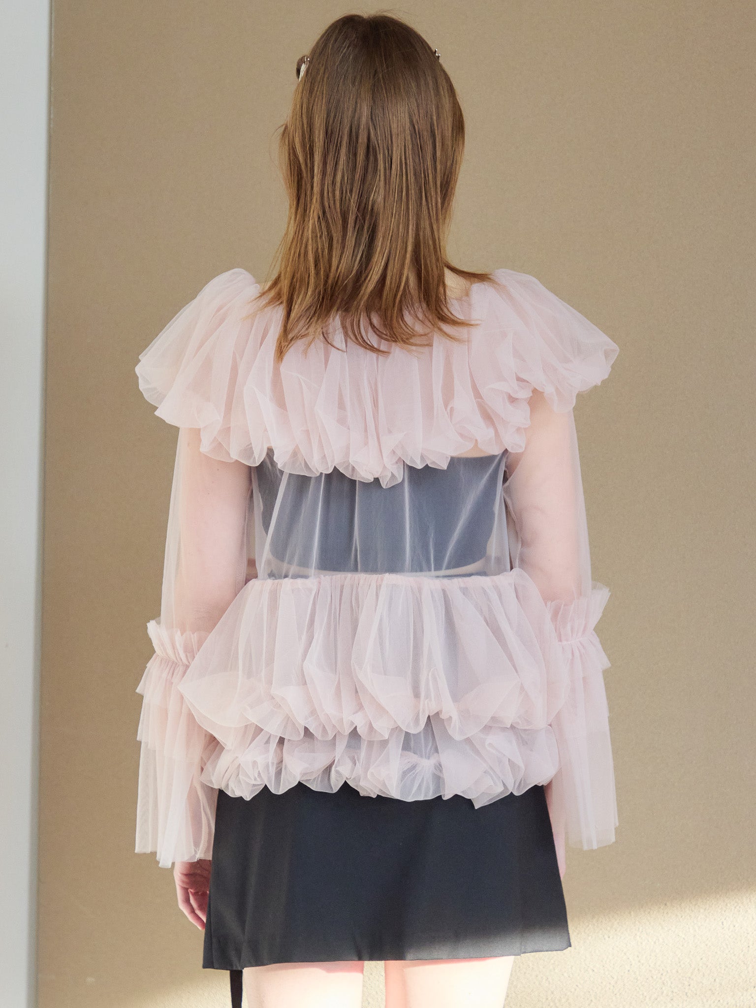 Rose tulle off shoulder blouse ピンク size:M model:174cm KATERYNA
