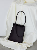 Fur satin bag ブラック