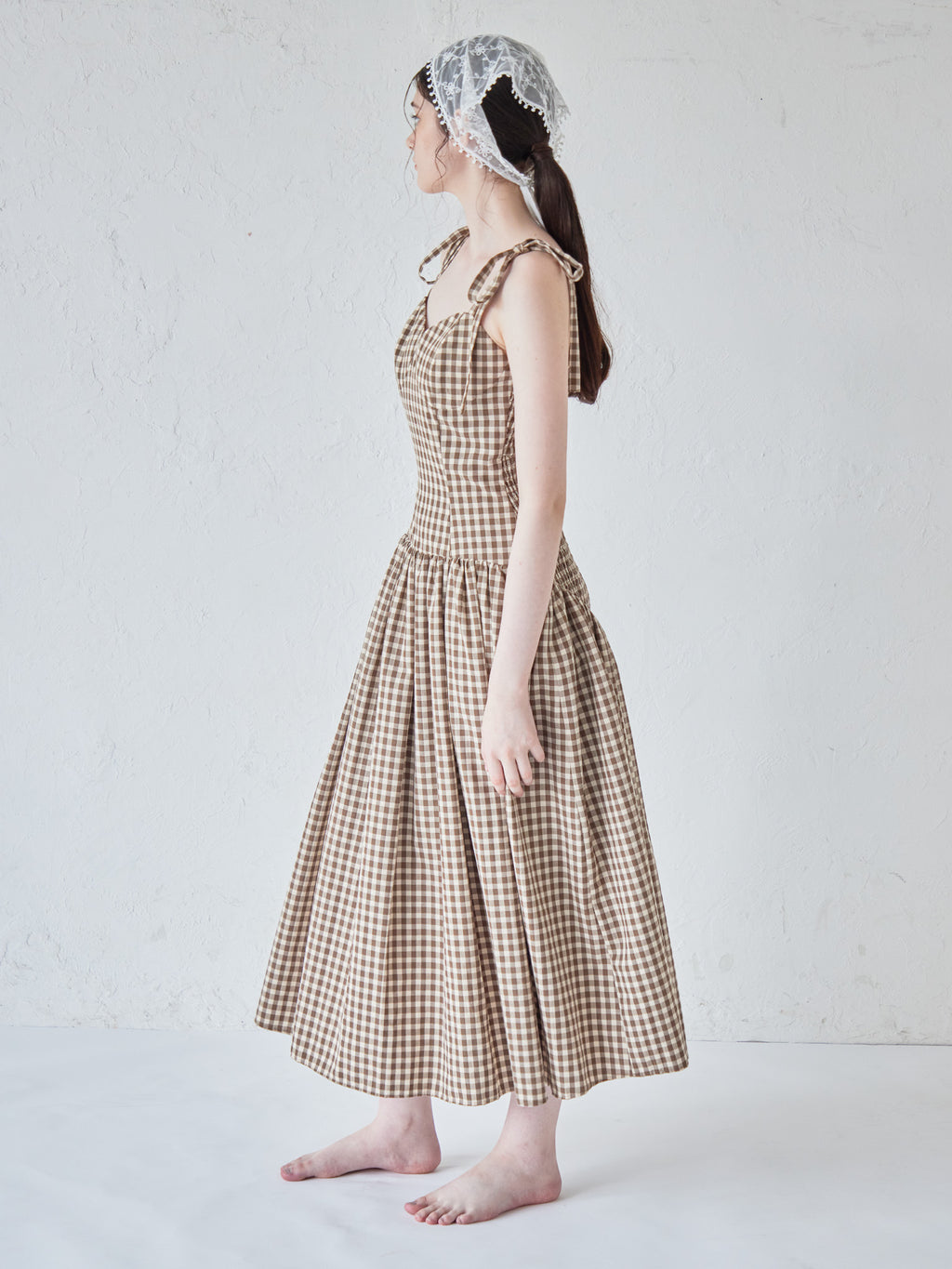 Gingham check back open dress ブラウン size:M model:170cm ALICE