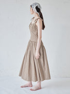Gingham check back open dress ブラウン size:M model:170cm ALICE