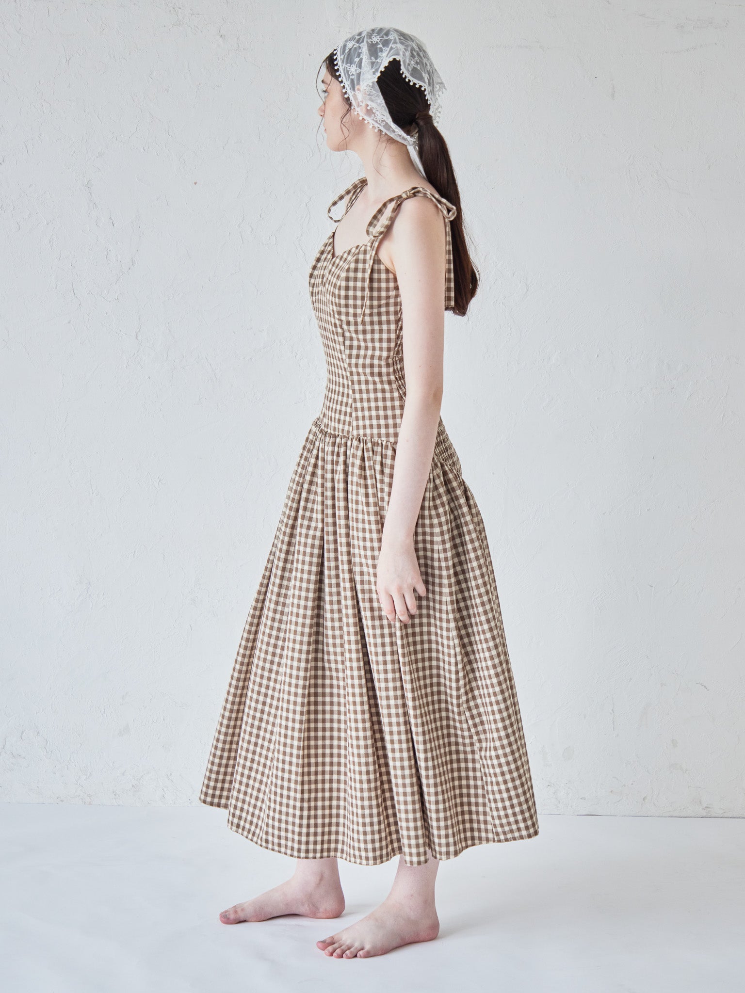 Gingham check back open dress ブラウン size:M model:170cm ALICE
