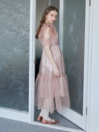 Dot organdy dress ピンクベージュ size:M model:171cm ANIUTA