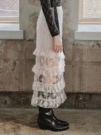 Shiny lace tiered skirt ピンク size:M model:173cm DASHA.G