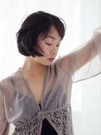Rose sheer blouse グレー size:M model:161cm 富樫かなえ
