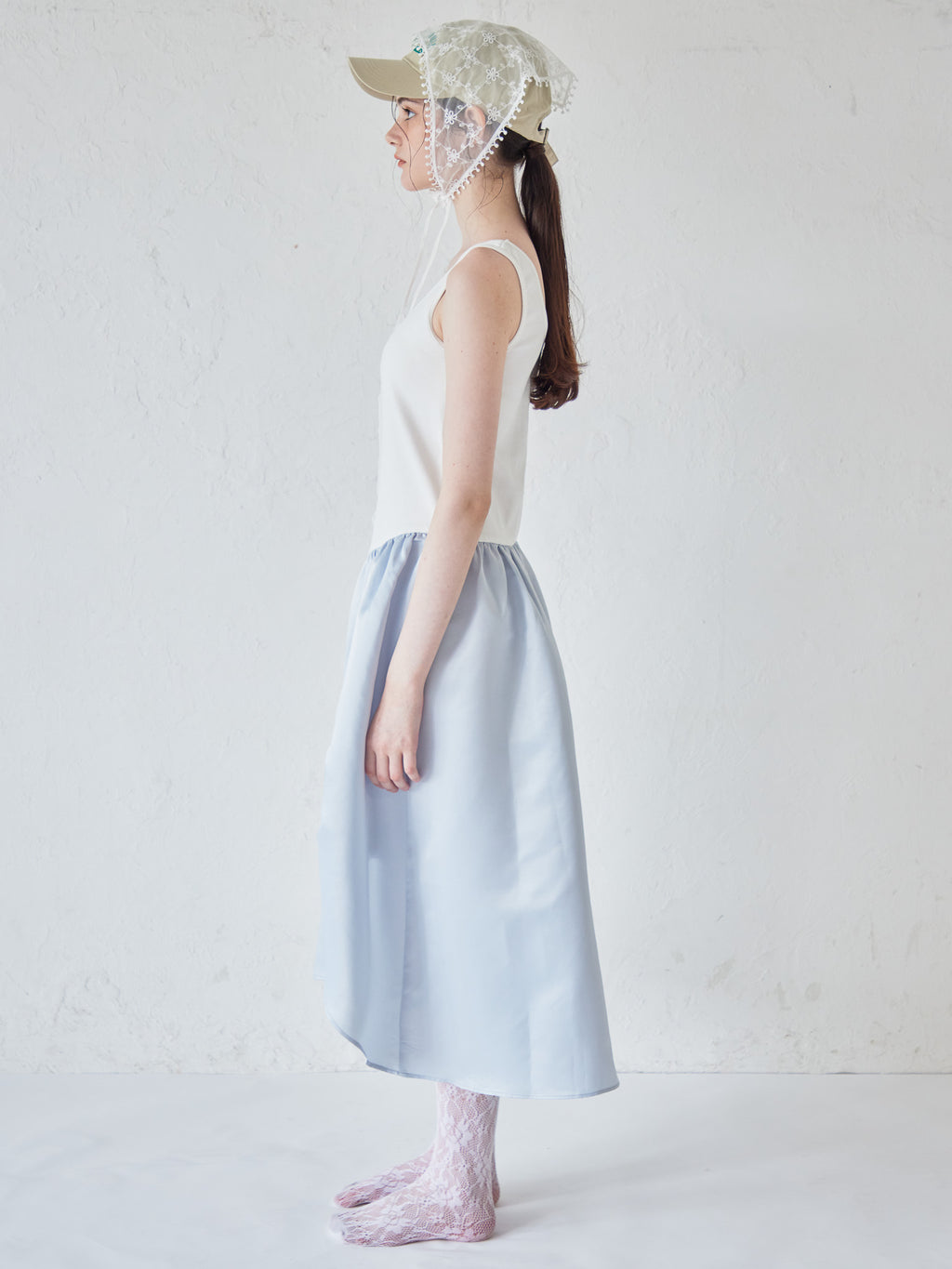 Rose satin docking rib dress ブルー size:M model:170cm ALICE