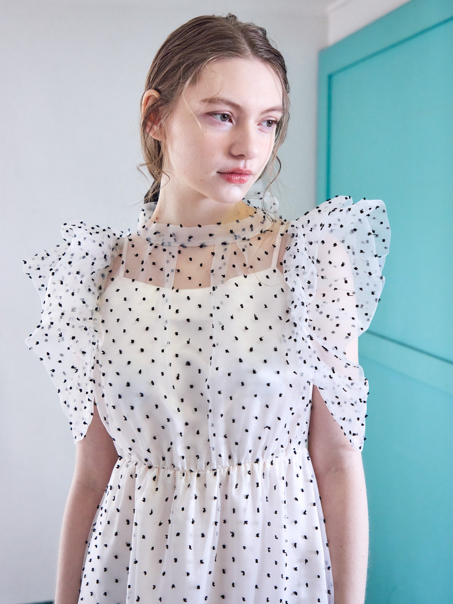 Dot organdy dress ホワイト size:M model:171cm ANIUTA