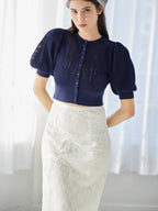 Ribbon embroidered lace tight skirt ホワイト
