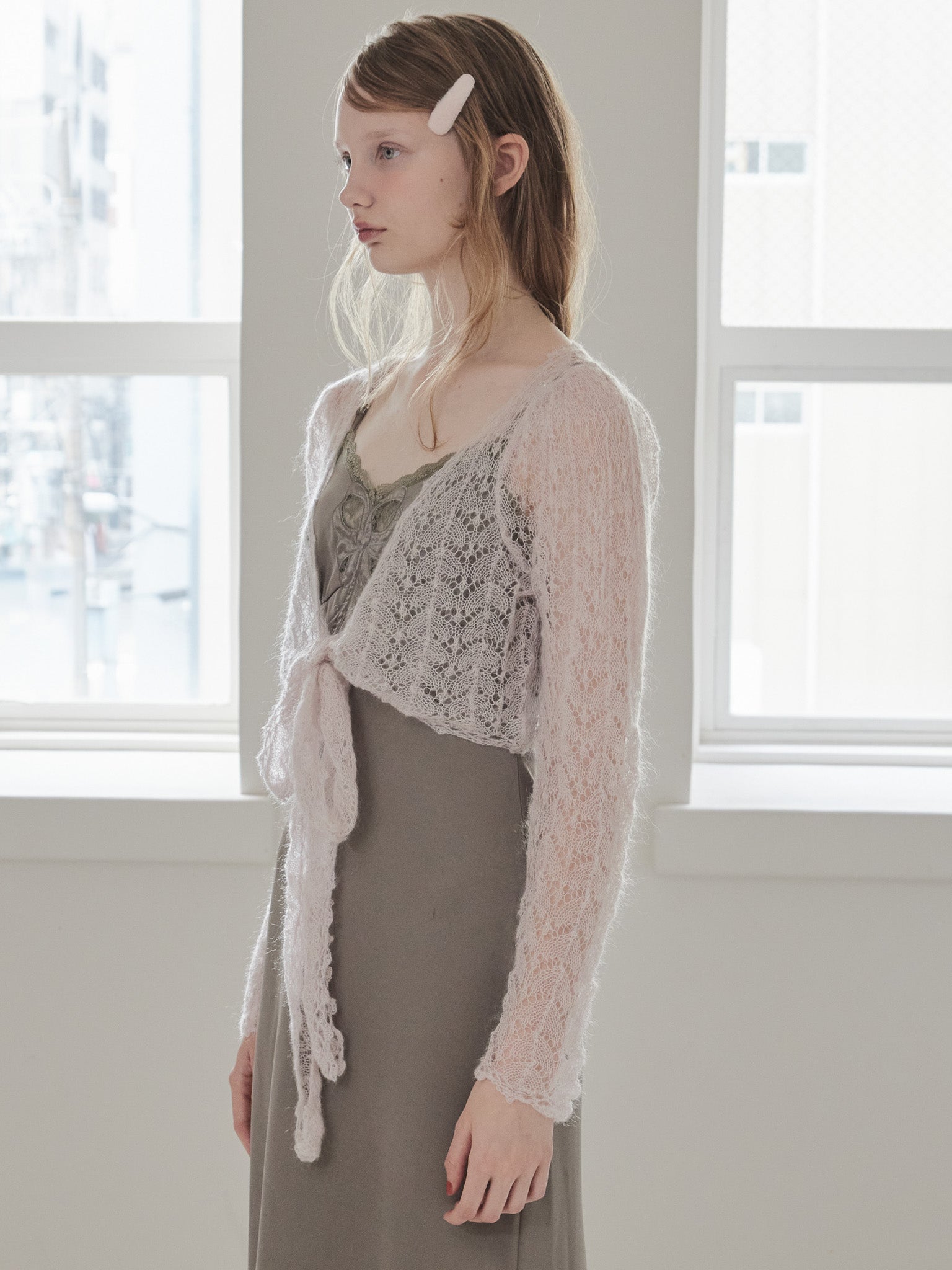 Mohair crochet ribbon cardigan ピンク size:M model:173cm DASHA.G