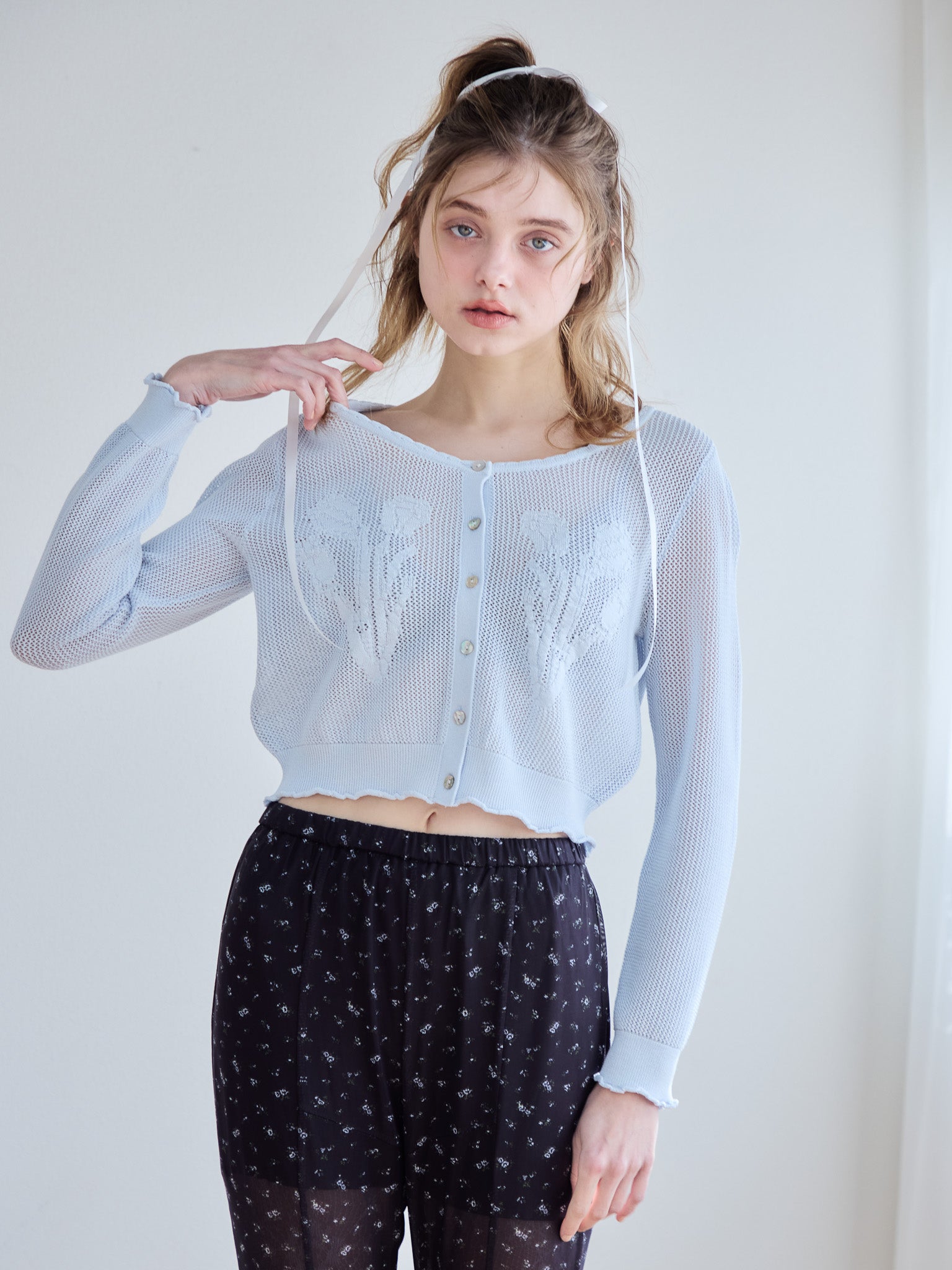 Tulip crochet cardigan サックス size:M model:174cm KATERYNA