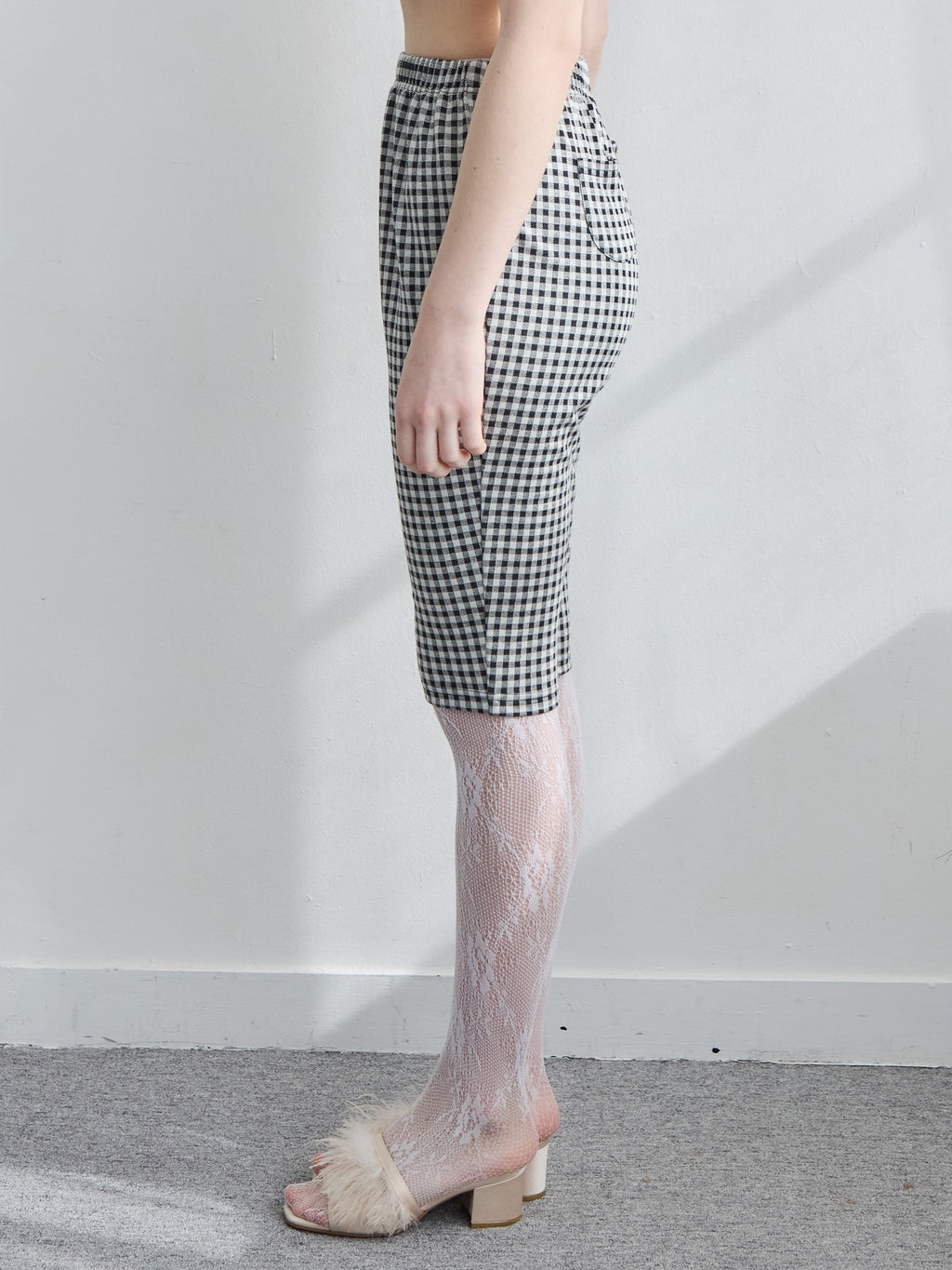 Gingham check sabrina stretch pants ブラック size:M model:171cm ANIUTA