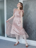 Dot organdy dress ピンクベージュ size:M model:171cm ANIUTA