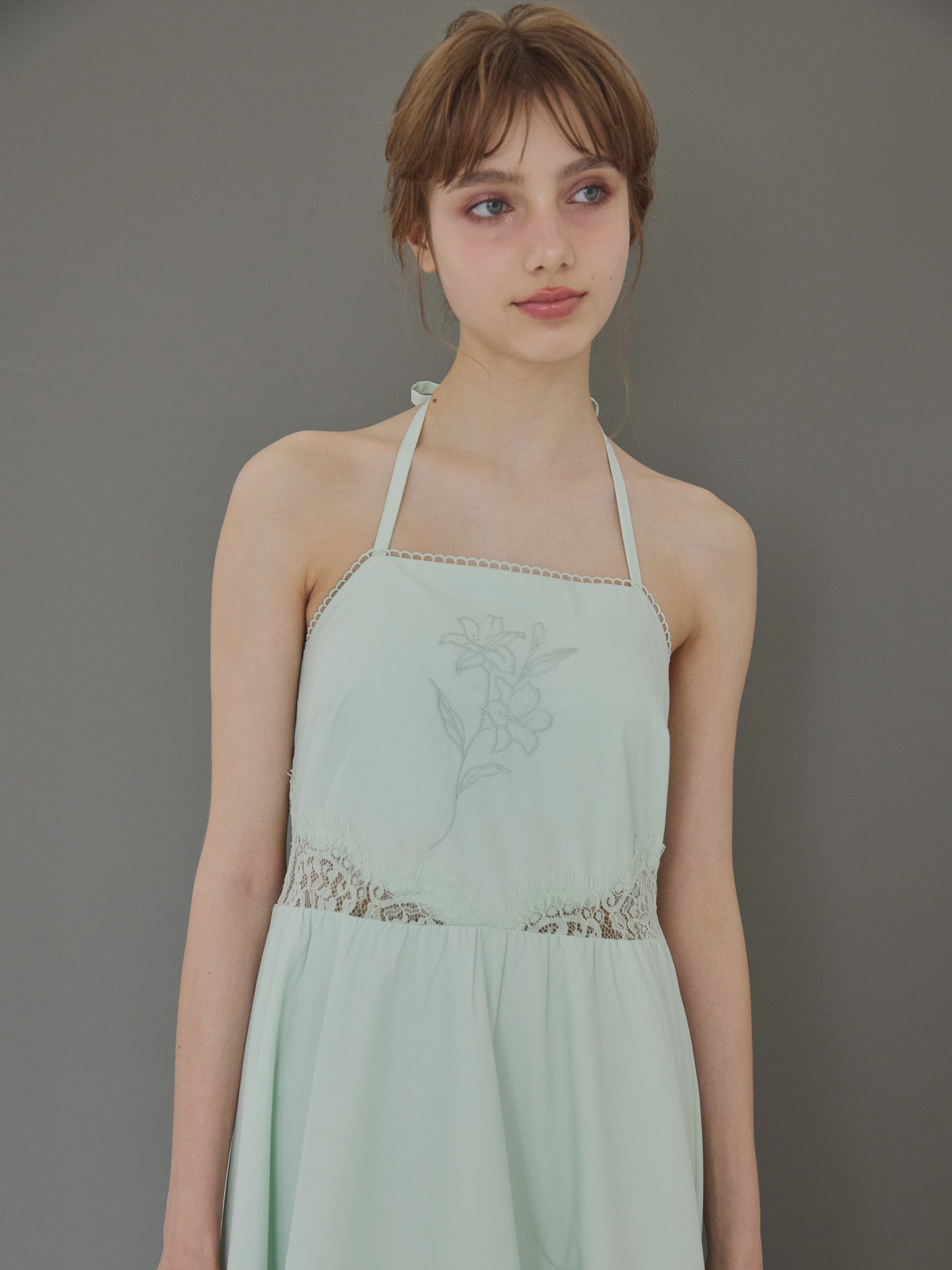 Lily embroidered apron long dress ミント size:M model:175cm MARTA