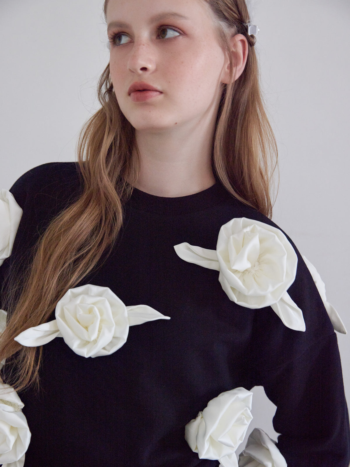 Many rose sweat top ブラック size:M model:173cm ALINA