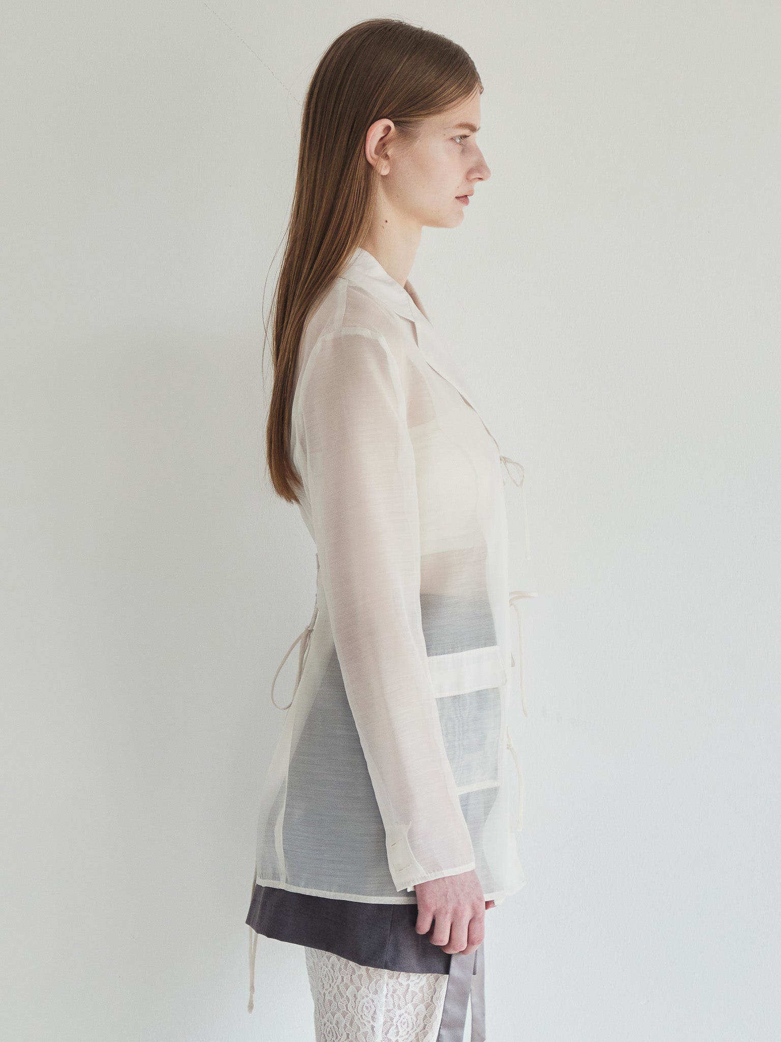 Ribbon sheer jacket アイボリー size:M model:174cm LERA