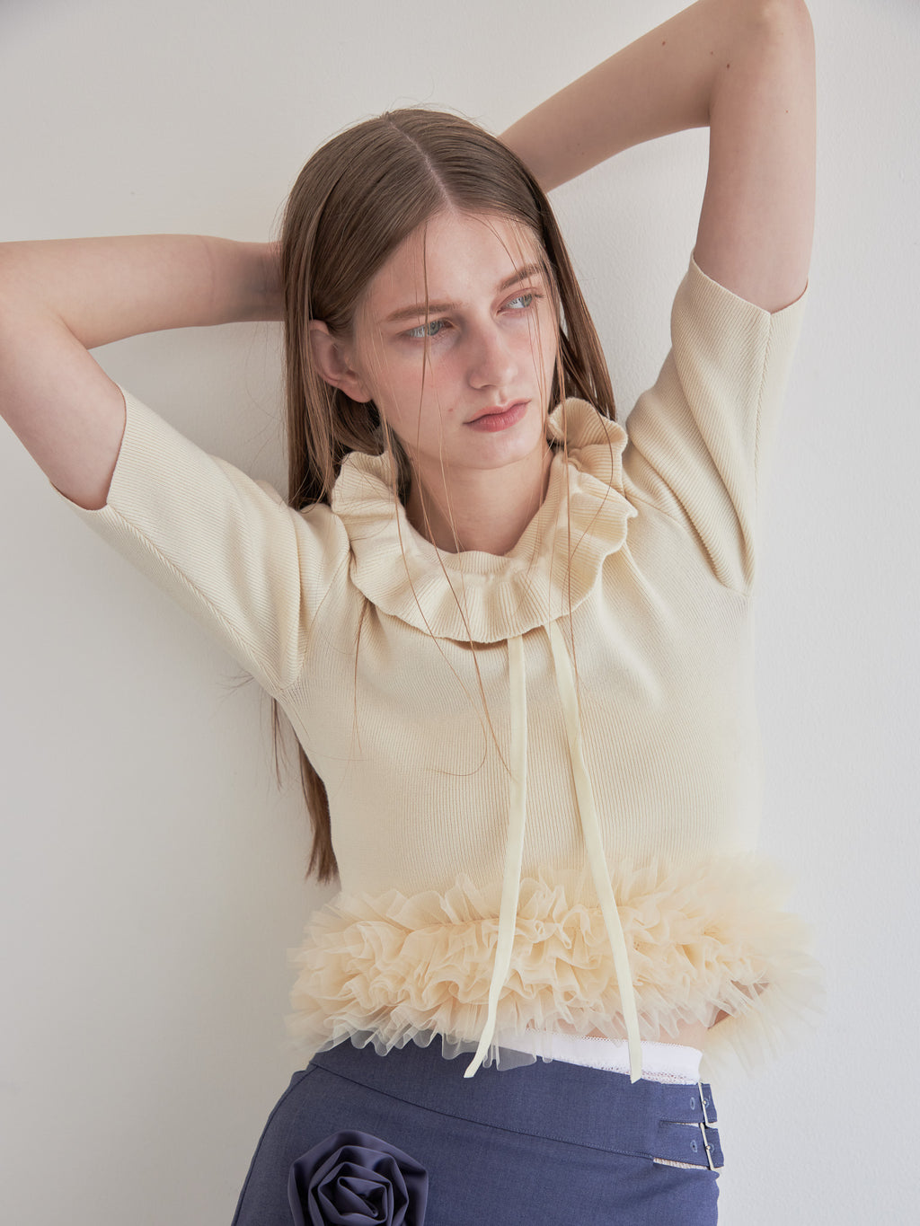 Hem tulle rib knit イエロー size:M model:174cm LERA