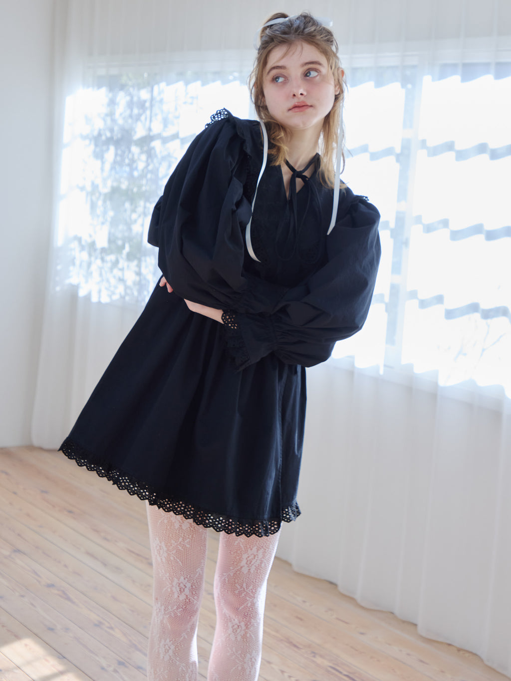 French letter collar wrap mini dress ブラック size:M model:174cm KATERYNA