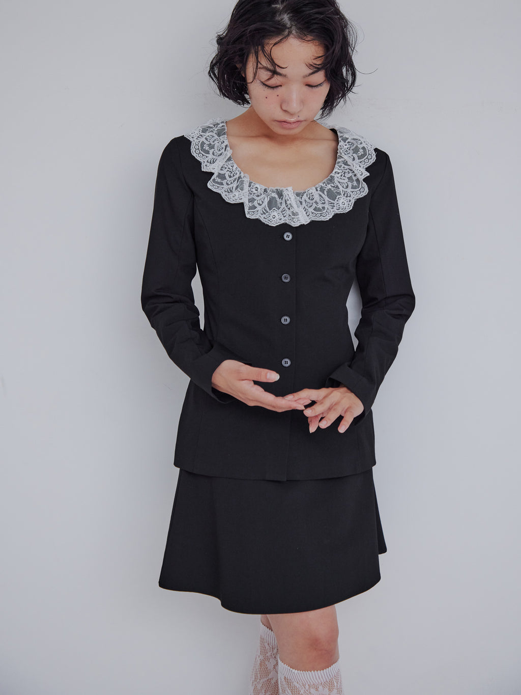 Hem flare mini skirt ブラック size:M model:161cm 富樫かなえ