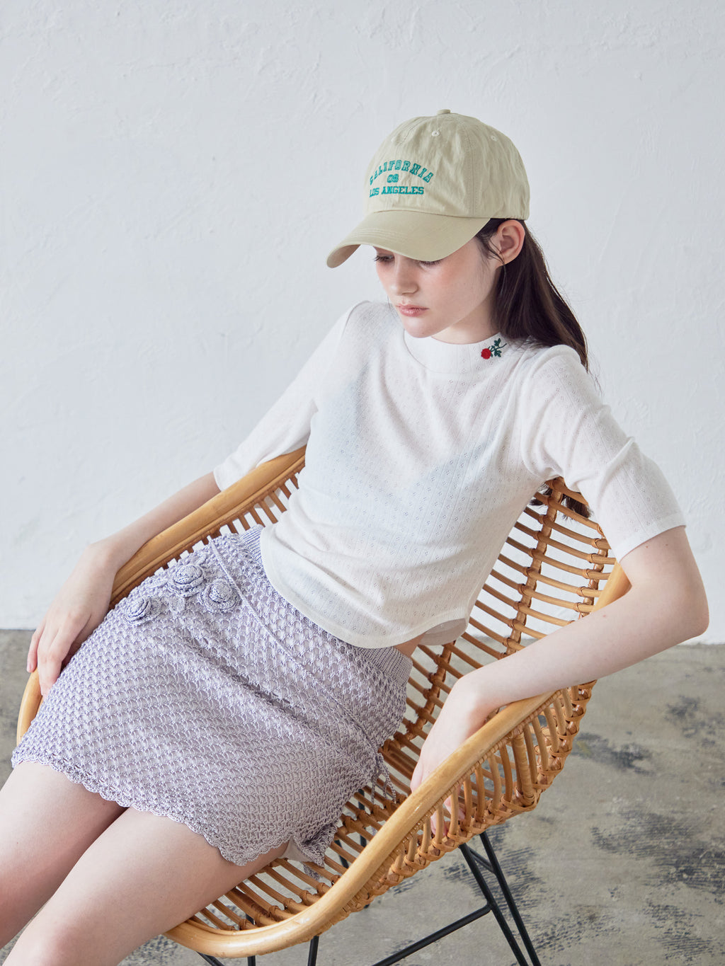 Rose embroidery eyelet short top ホワイト size:M model:170cm ALICE
