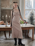Ribbon embroidered satin cami dress ピンクベージュ size:M model:173cm DASHA.G