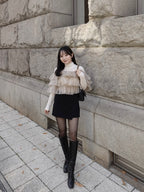 Dot tulle ruffle & knit top set ベージュ