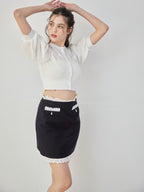 Lace trimming mini skirt ブラック size:M model:172cm GINEVRA