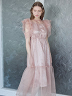 Dot organdy dress ピンクベージュ size:M model:171cm ANIUTA