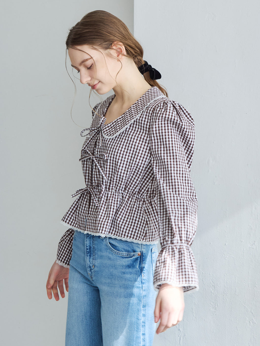 Front ribbon blouse ブラウン size:M model:171cm ANIUTA