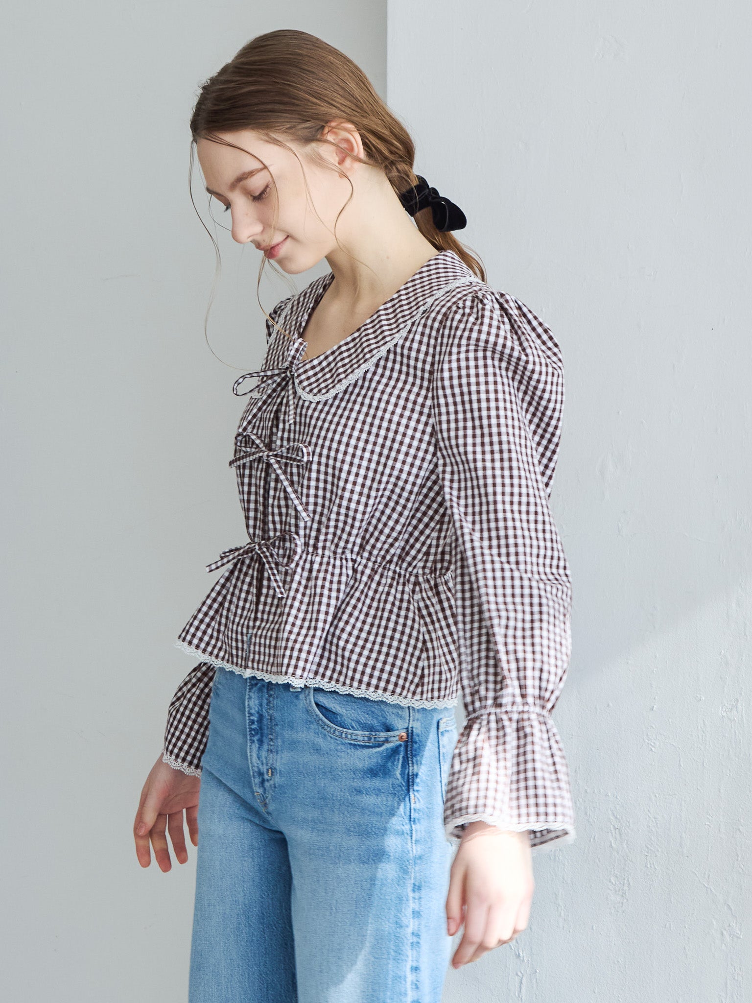 Front ribbon blouse ブラウン size:M model:171cm ANIUTA