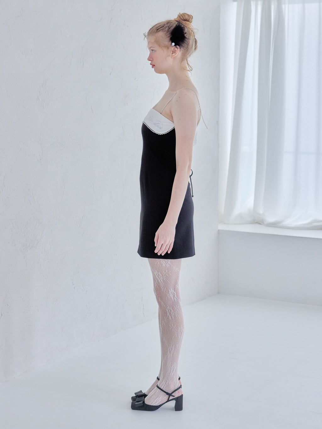 Rhinestone mini dress ブラック size:M model:173cm Olesia