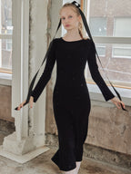 Back open shiny knit dress ブラック size:M model:173cm DASHA.G
