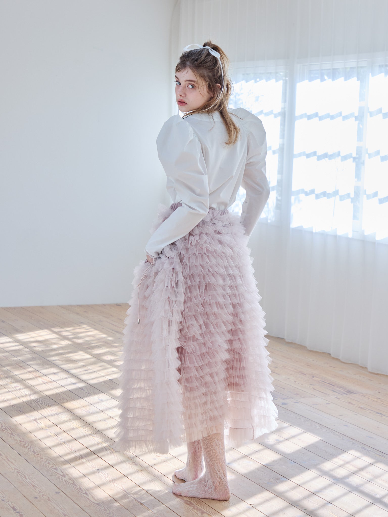 Tulle tiered volume skirt ピンク size:M model:174cm KATERYNA