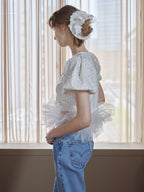 Tulle hem small floral print cardigan アイボリー size:M model:175cm MARTA
