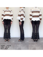 Frill tulle print pants ブラック