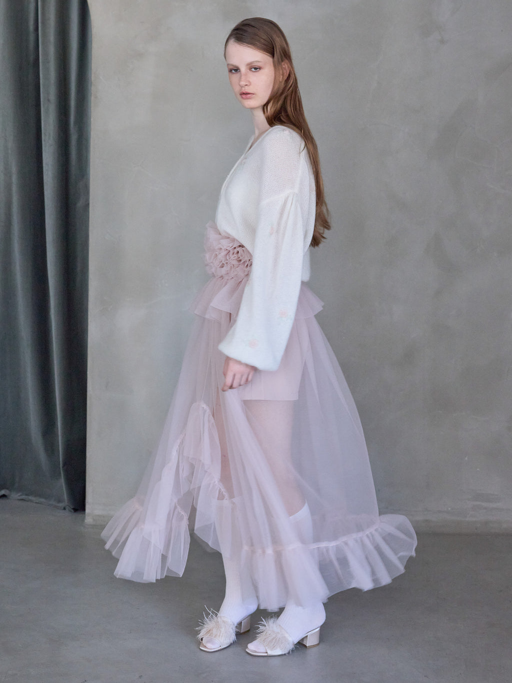 Frill tulle skirt & shorts set ピンク size:M model:173cm ALINA