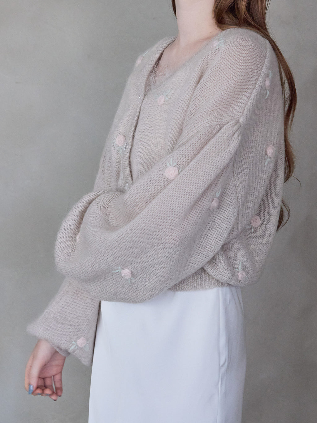 Many rose embroidery cardigan モカ size:M model:173cm ALINA